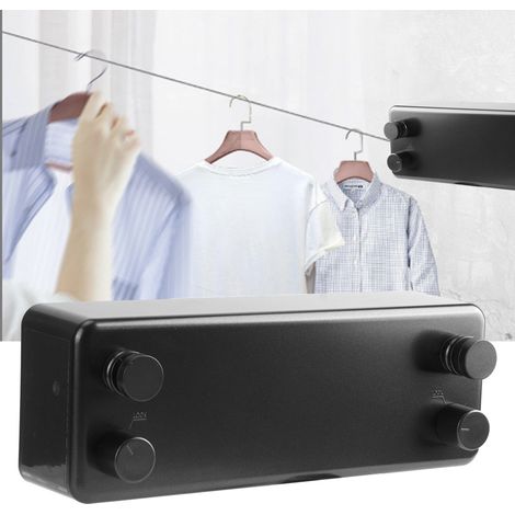 Étendoir à linge rétractable et invisible, sans perçage, pour balcons et salles de bain. 9024B Étendoir à linge double corde noir (1/5)
