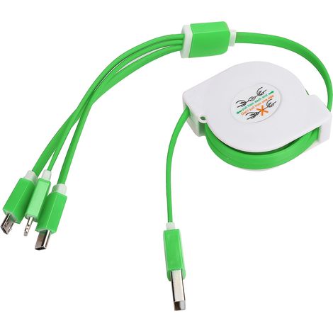 Câble rétractable 3 en 1 chargeur multiport USB adaptateur pour iOS Type C Micro prise verte (1/5)