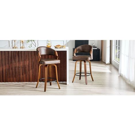 Lot de 2 Chaises de Bar 95 cm Dossier en bois Revêtement en PU cuir Structure en bois Dossier intégré Style tabouret de bar (1/5)