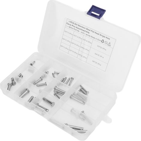 Lot de 44 axes de chape en acier inoxydable, 12 tailles, tête plate en T, épingle ronde à trou unique, kit de fixation pour voiture (1/5)