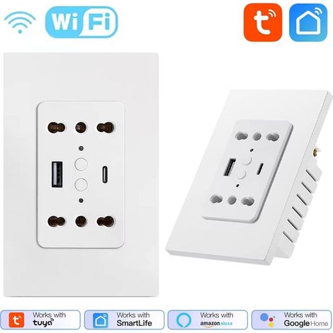 Tuya Doppia Presa da Muro Smart WiFi con Porte Usb e Type-C  Colore: Bianco
