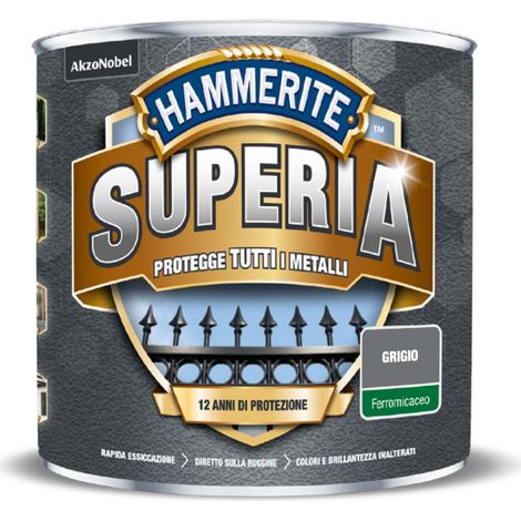 Hammerite Superia smalto metallo antiruggine interno e esterno, Ferromicaceo Grigio, 750 ml