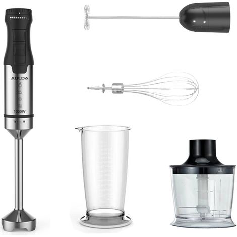 Blender 600ml Immersion blender，Stainless steel 5-in-1 hand blender set, Black，1000 W (1/2)