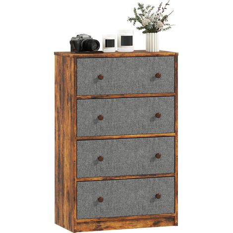 HOMCOM Chest of Drawers, 4 Drawer Dresser for Bedroom, Grey and Rustic Brown (1/5)