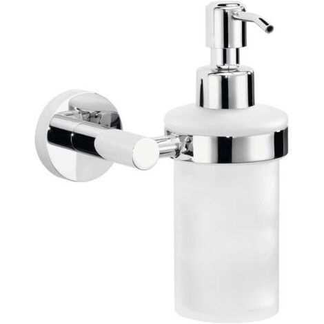 1 Distributeur de savon, métal chromé, réservoir 230 ml, fixation adhésive sans perçage, salle de bain (1/5)