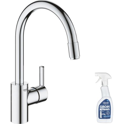Grifo de cocina con caño alto GROHE Feel Quickfix aireador cromado + limpiador GrohClean