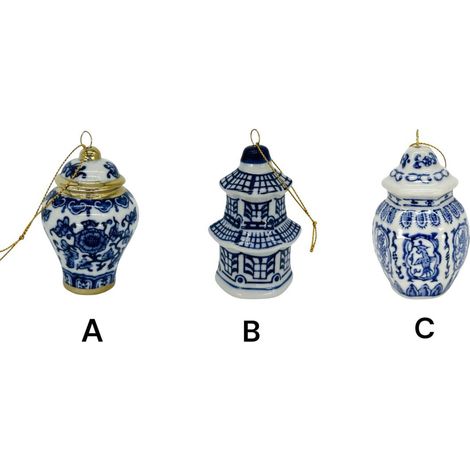Mini Suspension de Noël en Porcelaine Bleue et Blanche Décoration Sapin 8 x 5 cm - PANGIVO