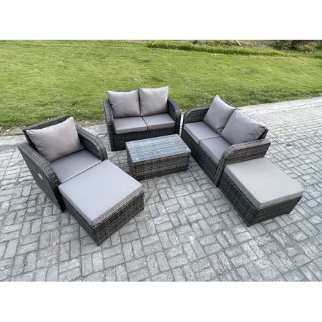 Fimous 7-Sitzer Gartenmöbelset Rattan Garten Sofa im Freien Sessel mit Gehärteter Glastisch 2 hohen Hockern Dunkelgrau Gemischt (1/5)