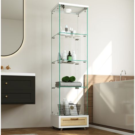 Vitrine mit LED und Schubladen aus Glas Weiß OKMYHOME (1/5)