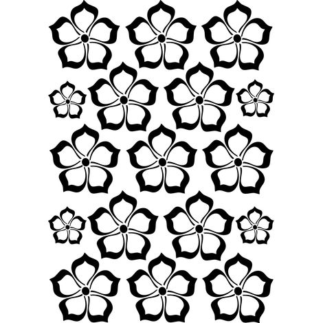Sticker Mural - Kit 17 Fleurs - 17x24 cm - Noir (1/2)