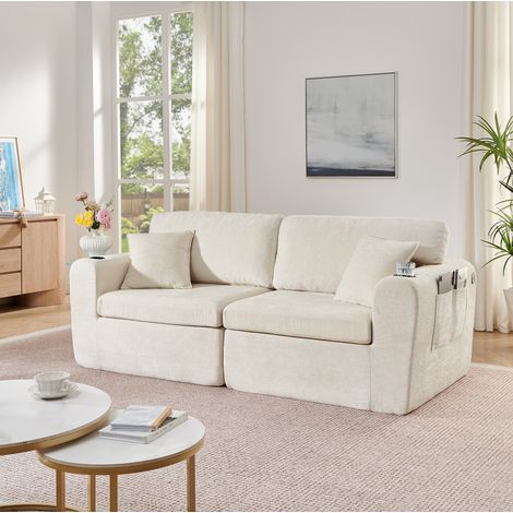 Divano 2 posti relax con porta bevande in chenille OKMYHOME (1/5)