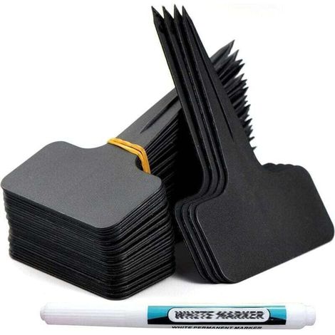 100 pièces Etiquette Jardin Exterieur Marqueurs en Plastique de Plantes Type T Plastique Etiquette Potager avec Stylo étanche Etiquetage Réutilisable et Accessoires pour Plantes(Noir）,