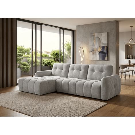 Canapé d'angle en velours tissé gris clair avec dossier réglable (1/5)