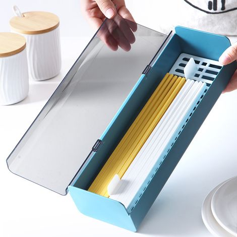 Boîte de rangement pour baguettes, porte-couverts, organisateur de couverts multifonctionnel avec bac égouttoir, organisateur gain de place pour les ustensiles de cuisine essentiels tels que les cuill (1/4)