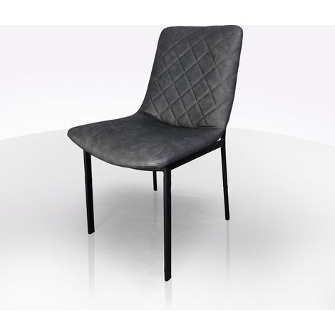 SEDIA IN METALLO NERO ED ECOPELLE GRIGIO VINTAGE (1/5)