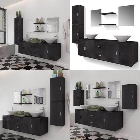 Conjunto de muebles de baño y lavabo 9 piezas negro - Muebles baño - Armarios baño