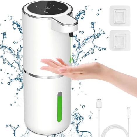 Elektrischer, wandmontierter Seifenspender, 380 ml, leistungsstarkes LED-Display, 4-stufig einstellbarer Flüssigkeitsfluss, Seifenpumpe für Dusche und Waschbecken (1/4)