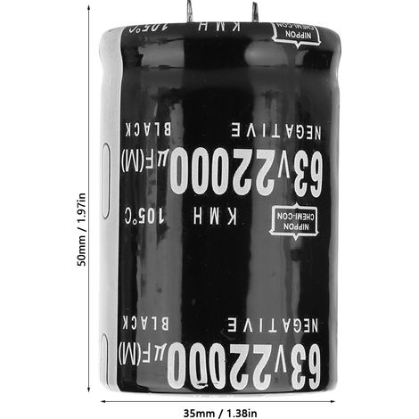 Condensateur électrolytique aluminium 63V 22000µF 105°C, bornes standard 35x50mm pour alimentations et amplificateurs (1/5)
