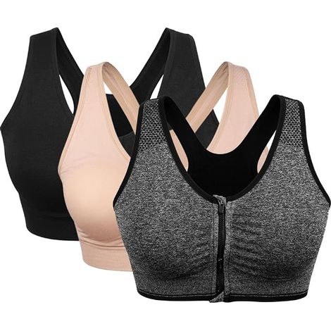 3er-Pack Sport-BH für Damen mit Frontreißverschluss, ohne Bügel, bequemer postoperativer BH mit herausnehmbaren Polstern BB (1/5)