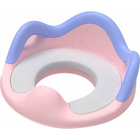 DEESSE SHOP - Siège d'apprentissage de la propreté avec poignée et pare-éclaboussures pour garçons et filles, siège de toilette pour bébé avec poignée rembourrée et dossier (rose + coussin en PU) (1/3)