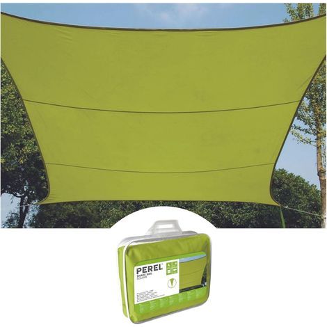 Voile d'ombrage 3 x 5 mètres, en tissu Oxford, protection UV 95%, résistance à l'eau 98%, tissu respirant avec anneaux de suspension en acier inoxydable, couleur jaune-vert. (1/3)