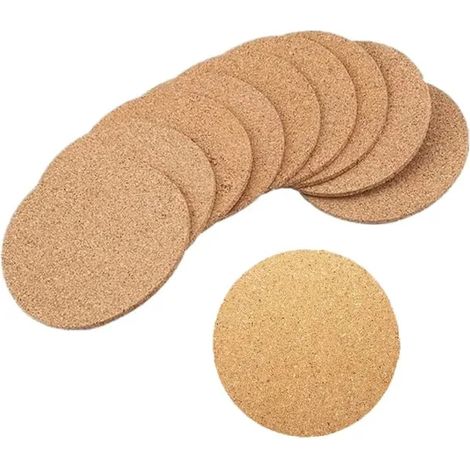 Lot de 10 sous-verres réutilisables en liège isolant pour tasses à café, verres à bière, bureau, bar, 9 cm (1/5)