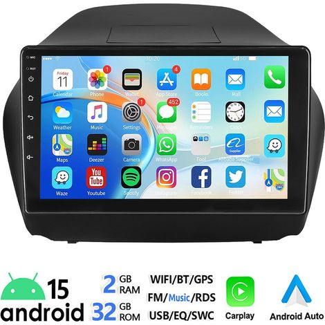 Autoradio 10 pouces CarPlay pour Hyundai iX35 2010-2015 Android 15 avec navigation GPS - 2+32G