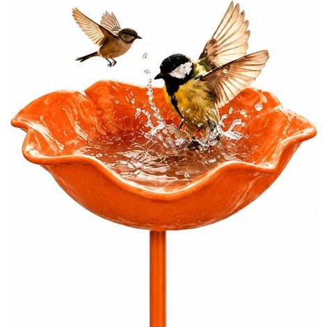 Vogeltränke – 14 x 14 x 65 cm – Hochwertiges Legierungsmaterial – Elegantes Blumendesign – Gartendekoration – Haustierbedarf – Orange (1/4)