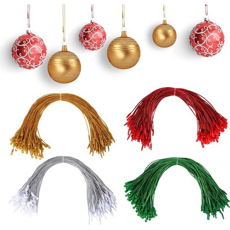 200 pièces Ficelle de Noël Or et Argent Cintres d'Ornements de Noël Hang Tag String Cordes de Verrouillage à Pression Cordes en Polyester Cordes pour Noël Décor, 20cm (1/5)
