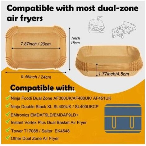 Papier Cuisson Pour Air Fryer Ninja Double Stack XL SL400EU 9,5L, 120 Pièces Accessoire Pour Air Fryer Ninja, Papier Sulfurisé Compatible Ninja AF300EU 7.6L/ Foodi Max Dual Zone AF400EU