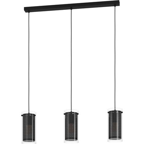 Lampe suspendue pinto textile 1 verre, textile transparent, noir E27 3x10w l: 82cm b: 12cm H: 110cm dimmable (1/5)
