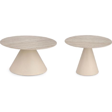 Tavolino hardy, piano in ceramica, base in acciaio, Ø 50 x 37 Ø 60 x 30 cm