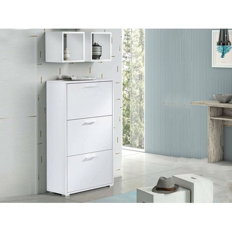 Dmora Zapatero Peonia, Mueble de entrada polivalente con 3 puertas abatibles, Zapatero de doble profundidad, 100% Made in Italy, Cm 67x28h112, Blanco, con embalaje reforzado (1/5)