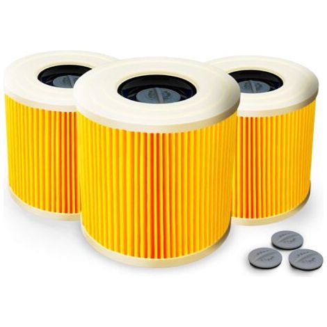 Lot de 3 filtres à cartouche + 3 vis de fermeture supplémentaires - Pour aspirateur Kärcher WD3 Premium WD2 WD3 WD 3 MV3 WD 3 P - Kit d'extension remplace 6.414-552.0, 6.414-772.0 (1/5)