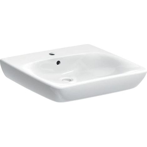 Geberit – Lavabo 550x550 mm pour personnes à mobilité réduite – Céramique blanche – Trou de robinetterie et trop-plein – Forme anguleuse ergonomique (1/2)