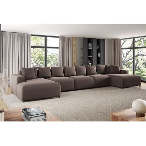 Wohnlandschaft Sofa U-Form Designersofa MEGAN XL in Stoff Salvador Braun (1/2)