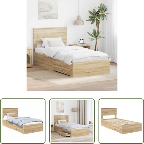 vidaXL Rangement de chambre - Cadre de lit avec tiroir Sonoma Chêne et Argent 75 x 190 cm (1/5)