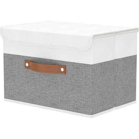 Boîte de Rangement, 45 x 30 x 30 cm Caisse Pliable avec Couvercles et Poignées, Vêtement Cube, Magazine pour, Chambre à Coucher (1 pièces, Gris/Blanche) (1/5)