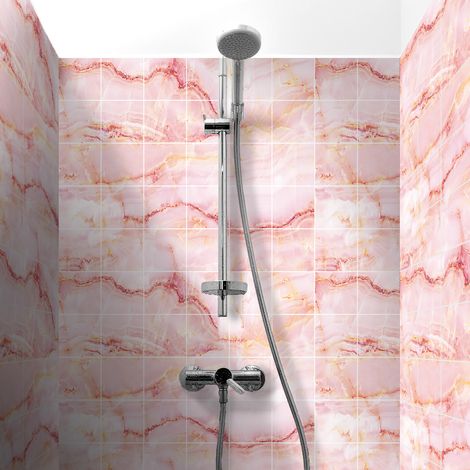 Sticker Mural Carrelage adhésif Cuisine Salle de Bain - 30 STICKERS CARREAUX DE CIMENT MARBRE ROSE DE SANTA DOMINGO - 30stickers10x10cm (1/4)
