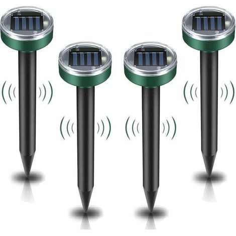 Lot de 4 marteaux taupes solaires, marteaux taupes à ultrasons, marteaux taupes solaires intelligents, combinant ondes sonores et étanchéité, 26 cm
