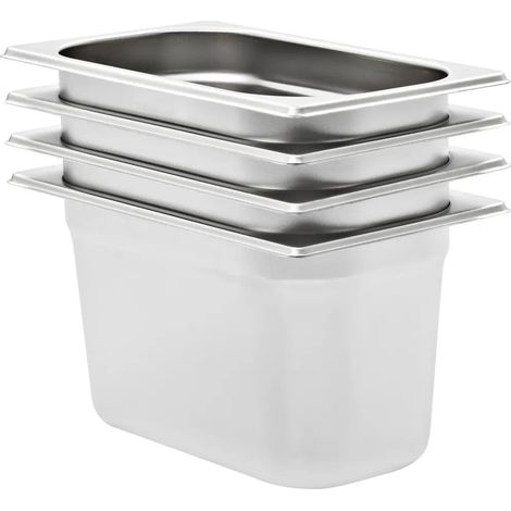 Set di 4 contenitori gastronorm impilabili cucina 265 x 162 x 150 mm facili da pulire in acciaio inossidabile argentato 020046000