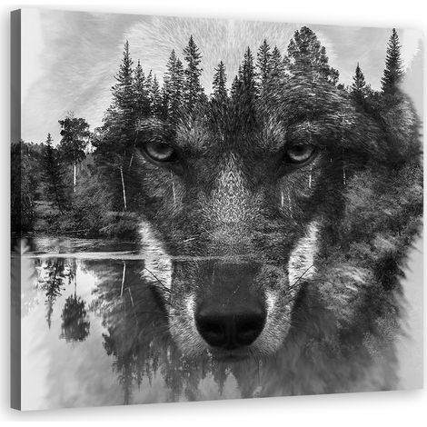 Tableau sur toile, Abstraction loup noir - 30x30 (1/5)