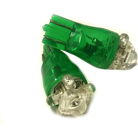 Coppia 2 Lampade Led T10 Con 1 Led F5 Flux + 4 Led F3 Colore Verde Green 12V 0,2W