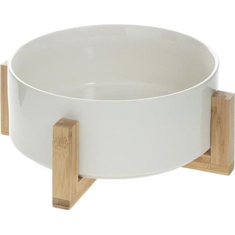 1 saladier bambou & faïence, design rond blanc et naturel, 28 cm, pour service de table ou présentation apéritif