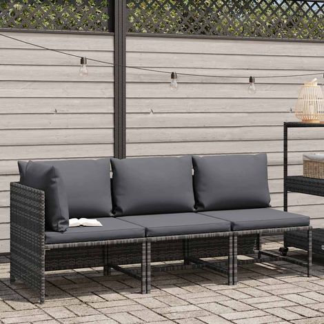 Salon de jardin 3 pcs,Mobilier de jardin avec coussins Résine tressée Gris CFW61233 (1/5)