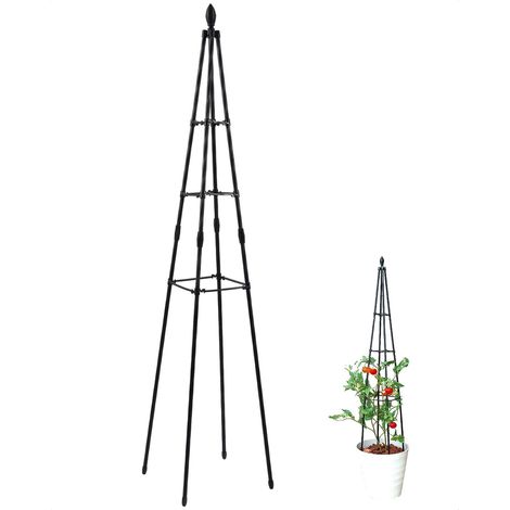 Grimpante obélisque en métal, 160 cm, Cadre en Acier, Treillis de Vigne, décoration Florale, Cour Ronde, résistante aux intempéries (1/5)