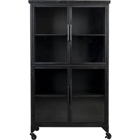 Vitrine en bois et métal à roulettes h133cm - ferre noir (1/5)