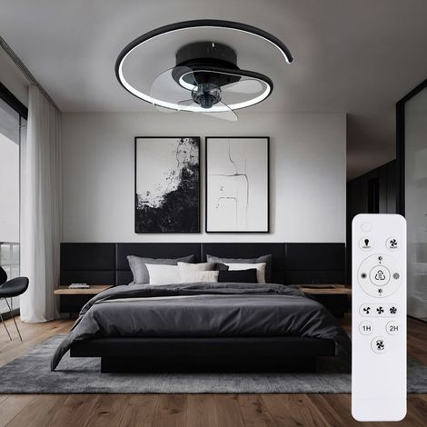 Ventilatore da soffitto lampada da soffitto lampada soggiorno camera da letto ventilatore da camera, metallo nero alluminio, telecomando dimmerabile CCT rotazione destra/sinistra, LED 30W 1660 Lm 2700