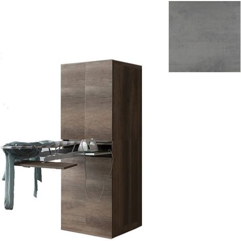 Mobile Lavanderia a Colonna per Lavatrice o Asciugatrice con Asse da Stiro e Ante 70x70x192A cm in Nobilitato Unika Grigio Cemento