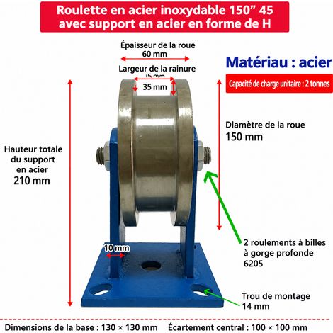 Galet de guidage pour rail profilé en H 150 avec étrier, gorge 35 mm 150 35 – Livraison gratuite